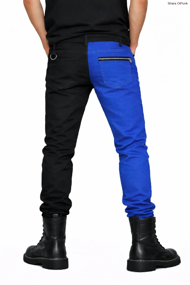 Punk pánské kalhoty - černá/modrá/5x zip