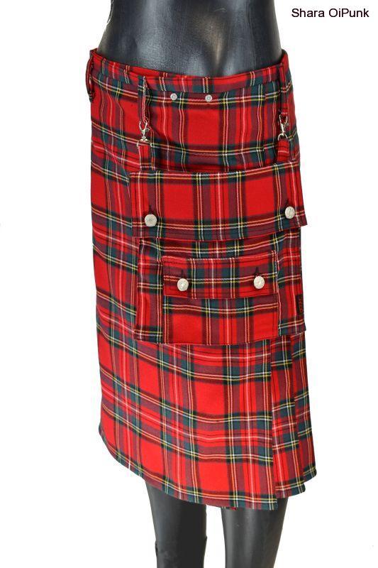 Punk závěsná kapsa na poutka - tartan červené káro