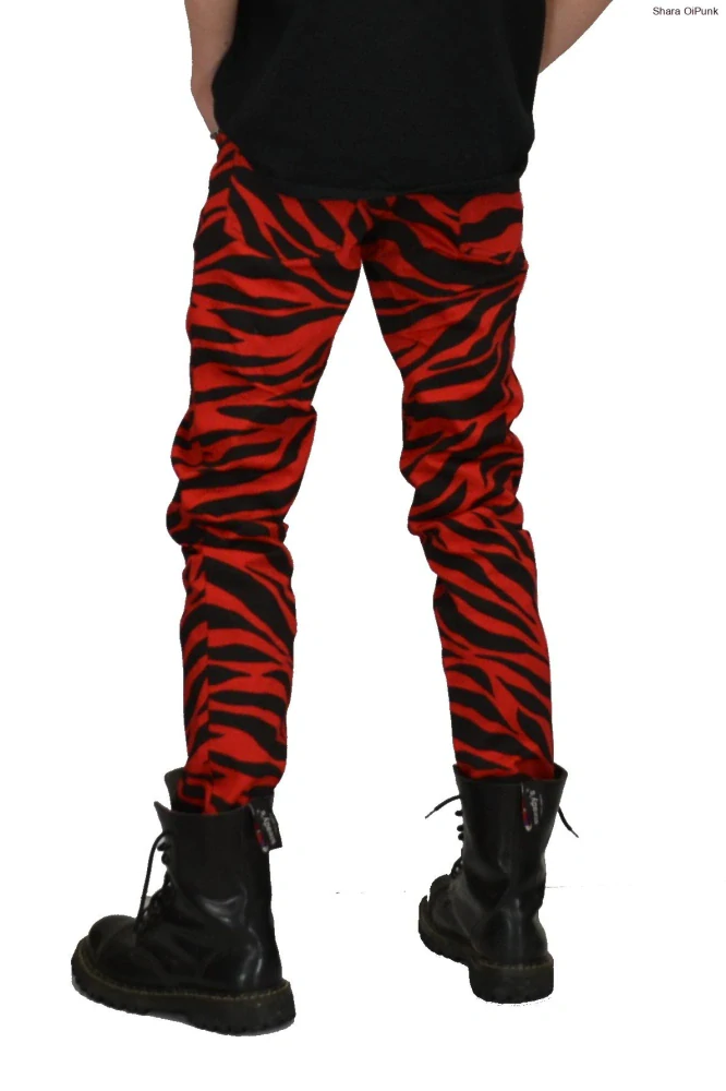 Punk pánské kalhoty bavlna - červená zebra