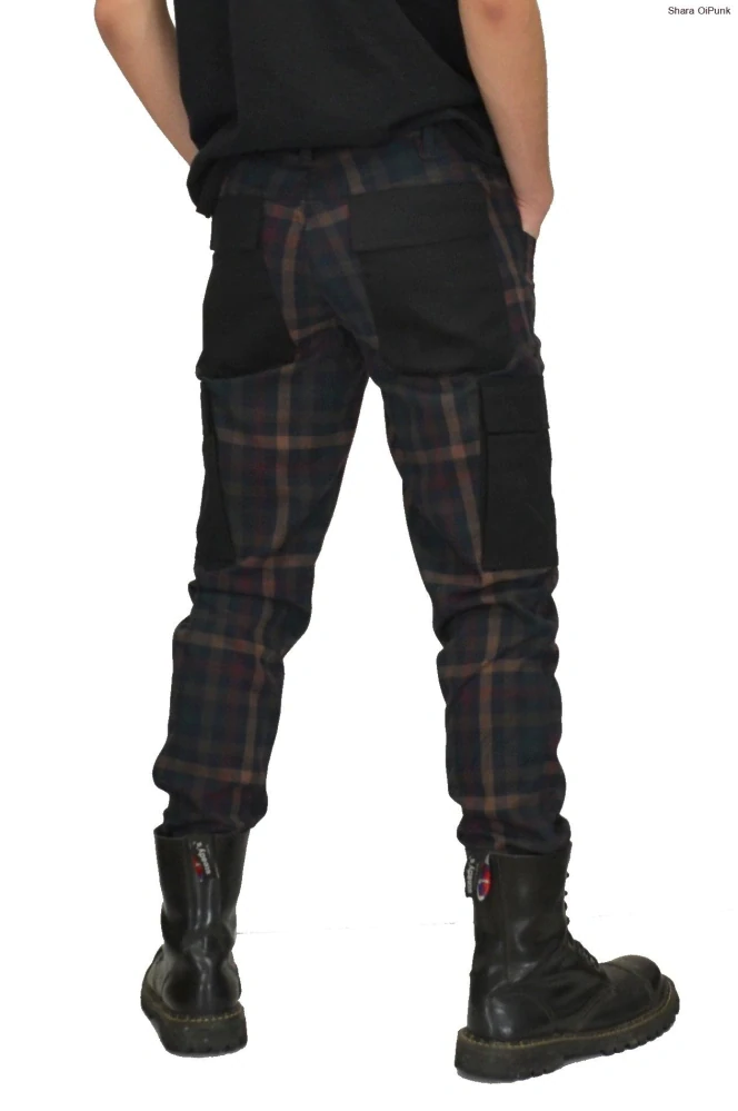Punk pánské kalhoty kaspáče - hnědý tartan