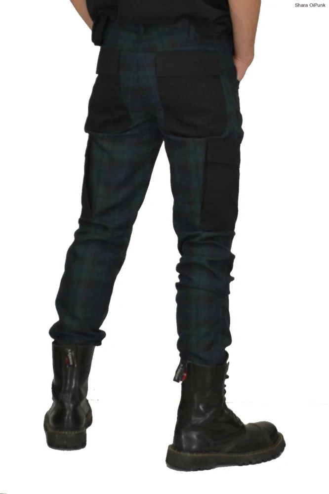 Punk pánské kalhoty kaspáče - modro zelený tartan