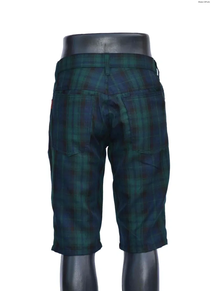 Punk kraťasy - tartan zeleno modré káro SKLADEM vel.M