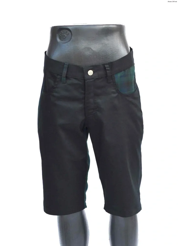 Punk pánské kraťasy - černá/tartan zeleno modré káro SKLADEM vel.S