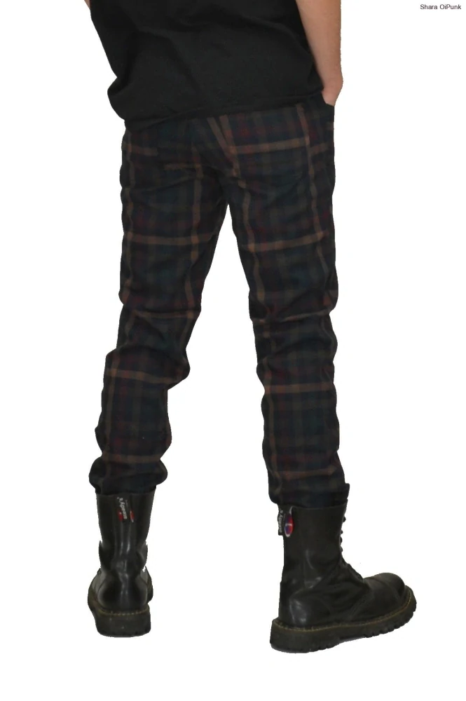 Punk pánské kalhoty - tartan hnědé káro