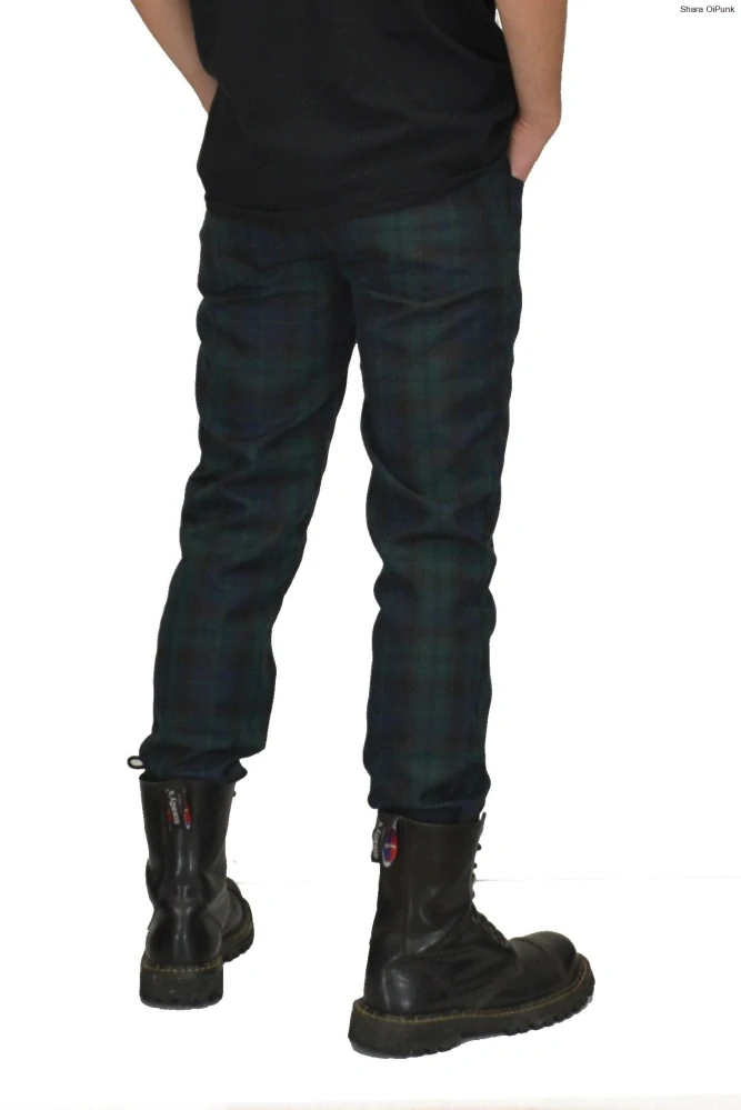 Punk pánské kalhoty - tartan zeleno modré káro