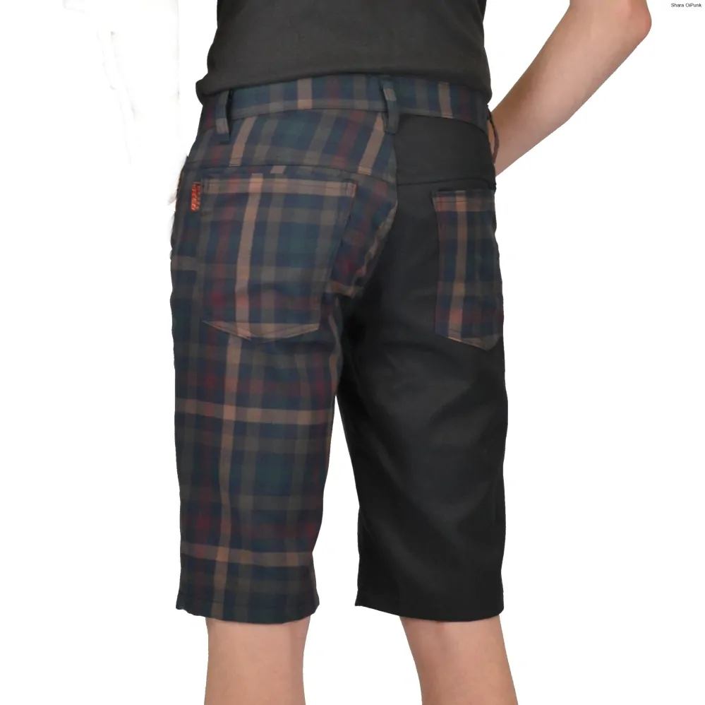 Punk pánské kraťasy - černá/tartan hnědé káro SKLADEM vel.S