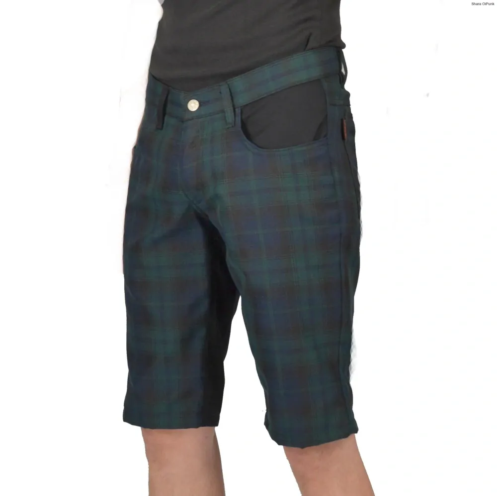 Punk pánské kraťasy - černá/tartan zeleno modré káro SKLADEM vel.S