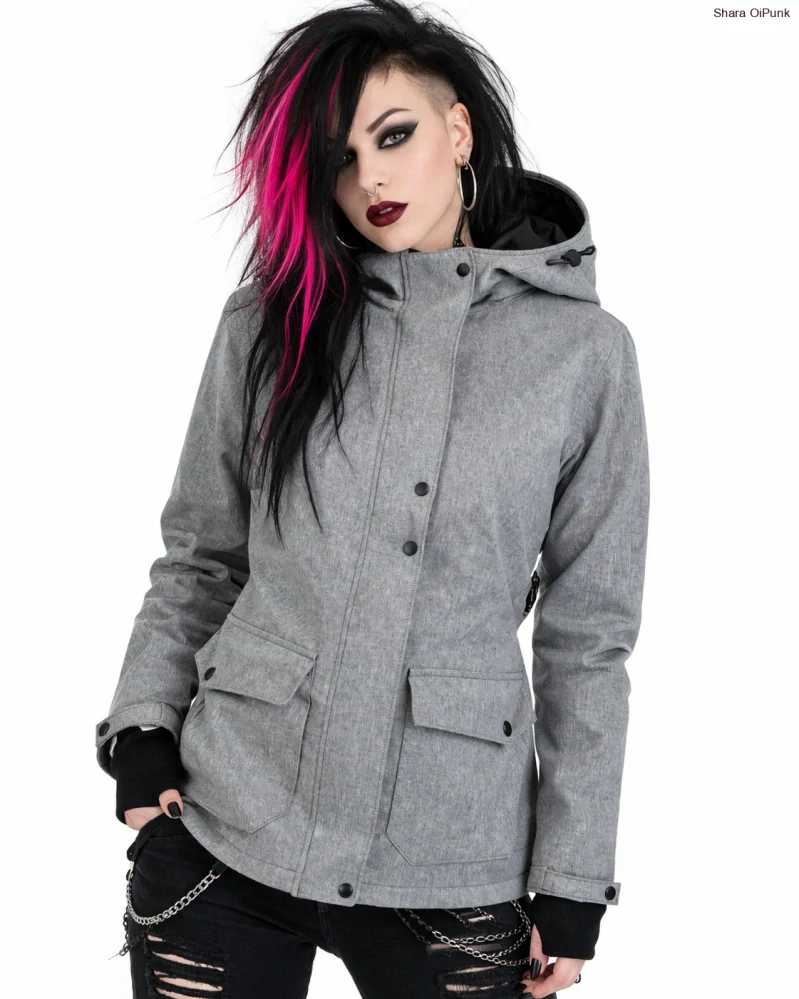 Punk softshellová bunda Shara - šedá žíhaná