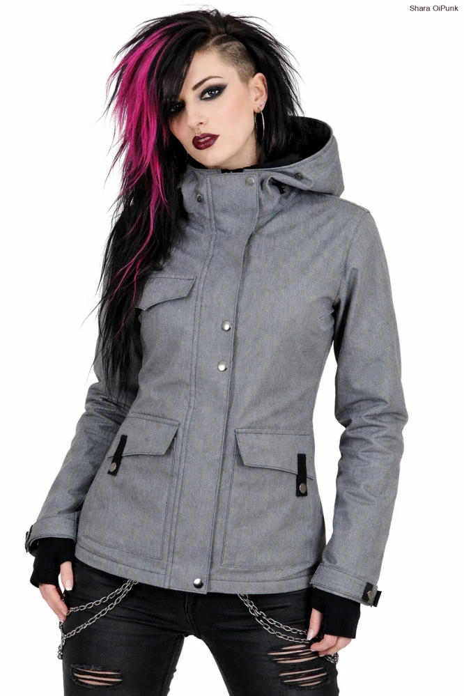 Punk softshellová bunda Shara - šedá žíhaná