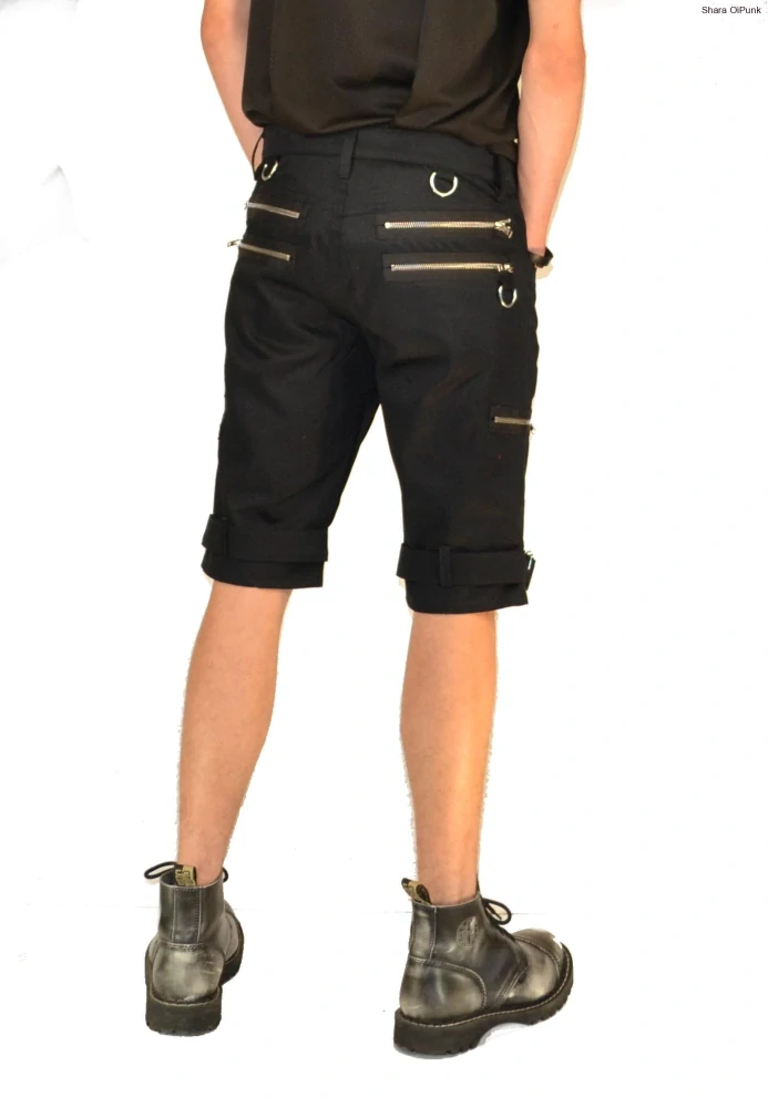 Punk kraťasy - černá s pásky a zipy SKLADEM vel.S
