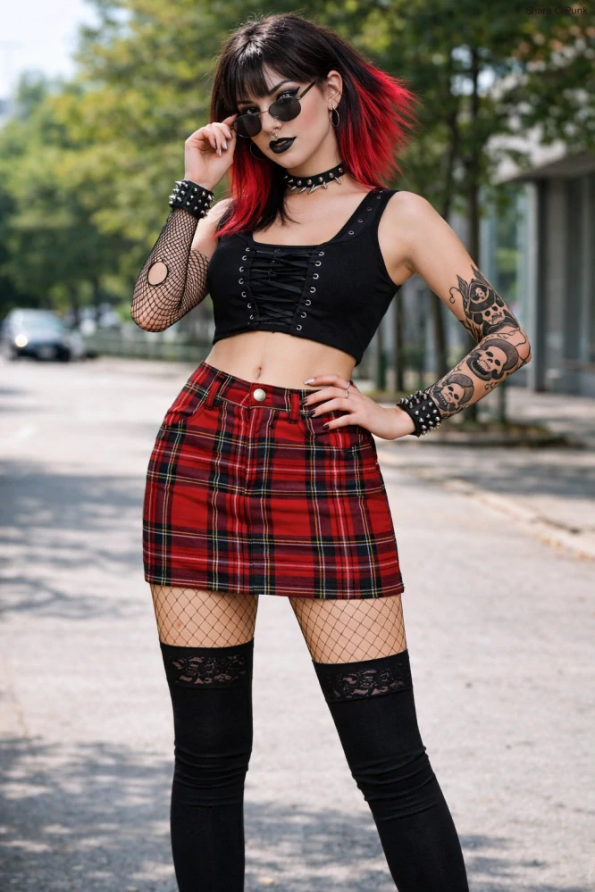 PUNK sukně - červené káro