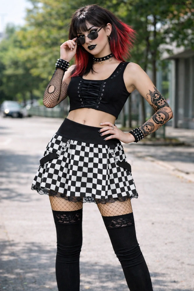 Punk sukně lehce skládaná- bílá SKA/krajka/šle