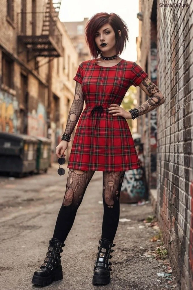 Punk šaty červené káro