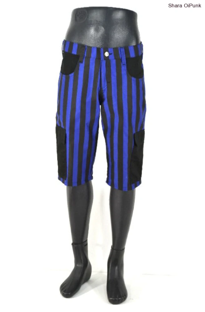 Punk kraťasy kapsáče - černá/modrý pruh