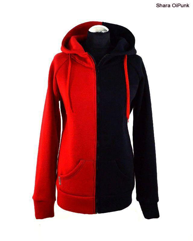 Punk mikina půlená na zip - červená/černá