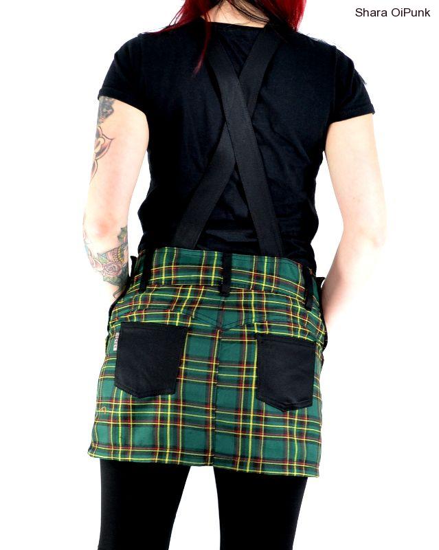 Punk sukně s laclem - káro zelené