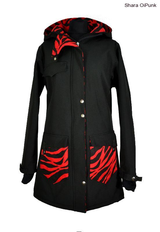 Punk softshellový kabát - černý/červená zebra