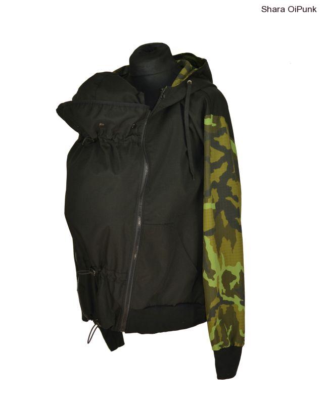 Pánská nosící bunda s maskáčovým rukávem na jaro/podzim - přední nošení