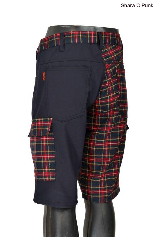 Punk kraťasy kapsáče - černá/tmavé káro SKLADEM vel. M