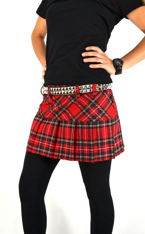 Punk sukně se sedlem skládaná - tartan červené káro