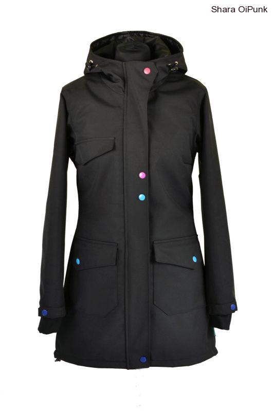 PUNK softshellový kabát nosící-černý/hladící kapsi/barevné druky