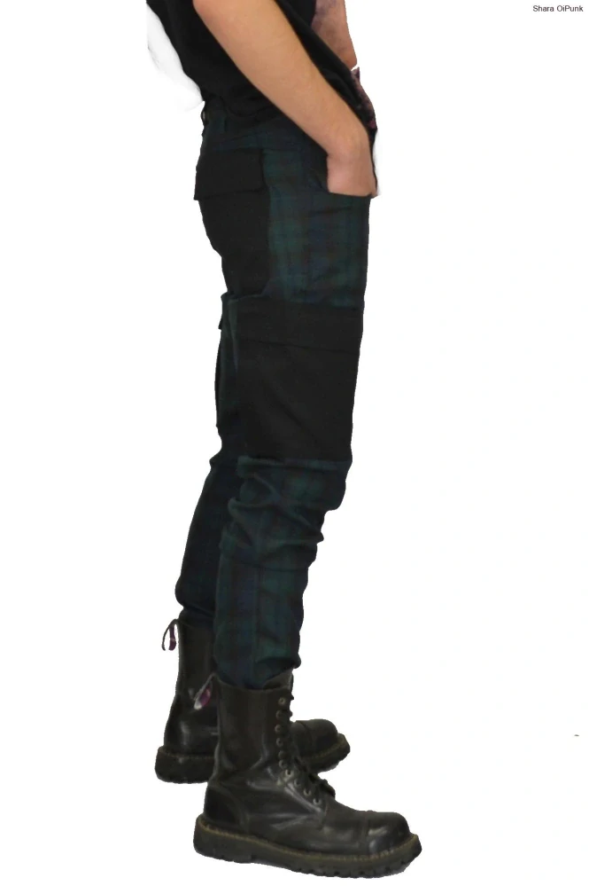 Punk pánské kalhoty kaspáče - modro zelený tartan