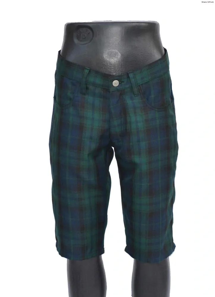 Punk kraťasy - tartan zeleno modré káro SKLADEM vel.M