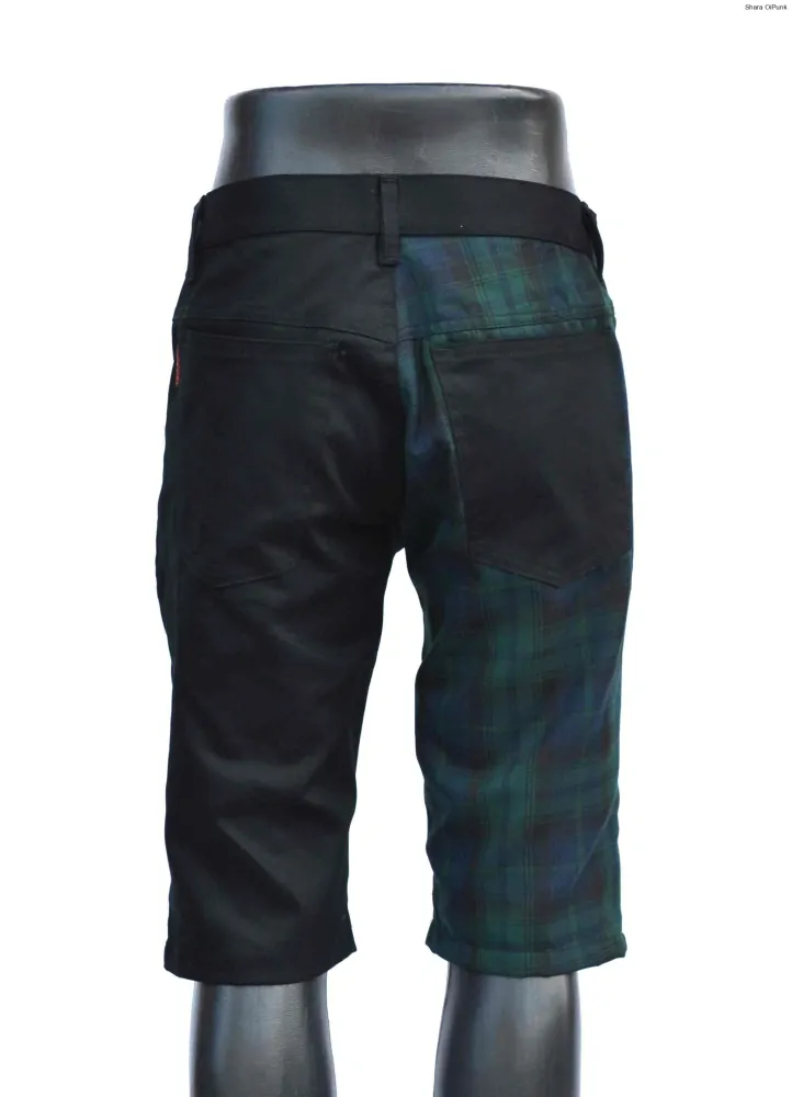 Punk pánské kraťasy - černá/tartan zeleno modré káro SKLADEM vel.S