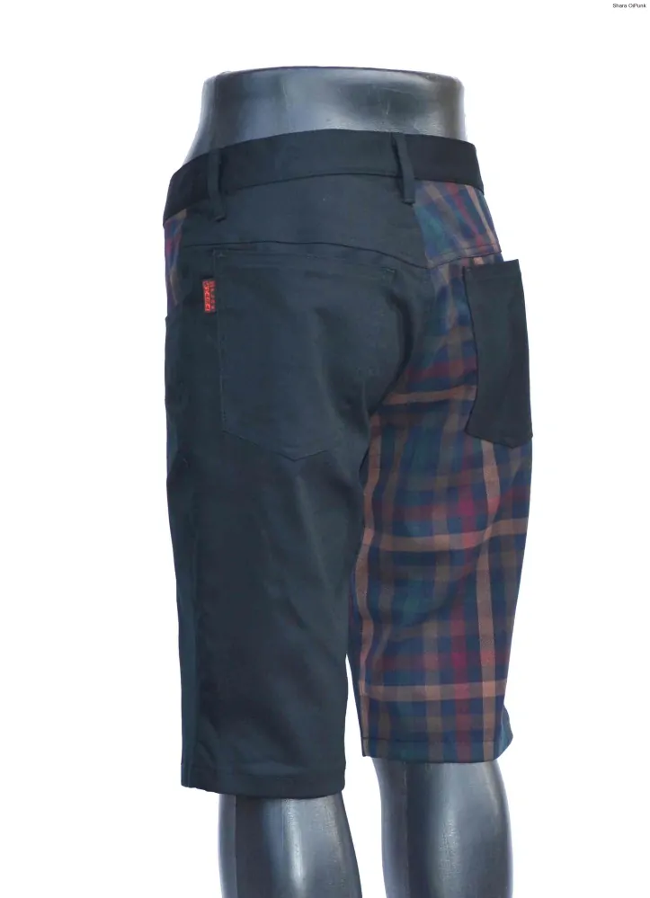 Punk pánské kraťasy - černá/tartan hnědé káro SKLADEM vel. S