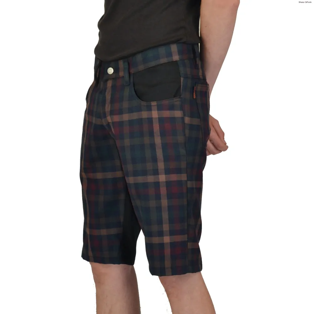 Punk pánské kraťasy - černá/tartan hnědé káro SKLADEM vel.S
