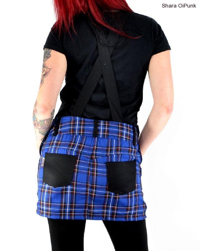 Punk sukně s laclem - modré káro