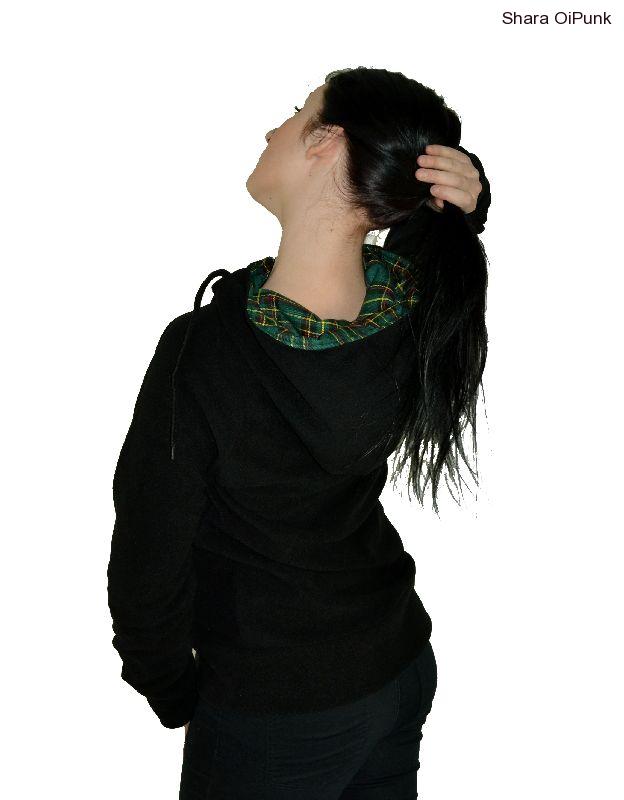 Punk mikina na zip - černá/zelené káro