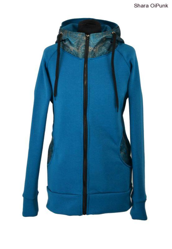 PUNK teplá nosící mikina - petrolej/zelená obloha