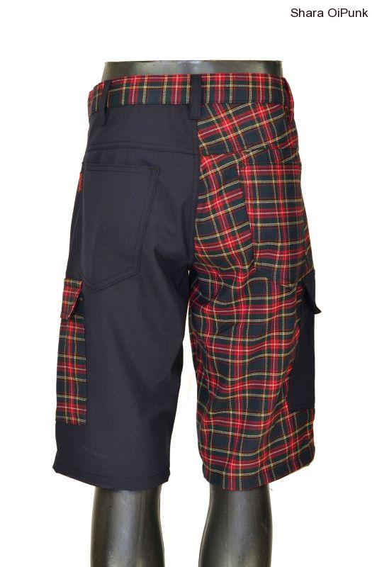 Punk kraťasy kapsáče - černá/tmavé káro SKLADEM vel. M