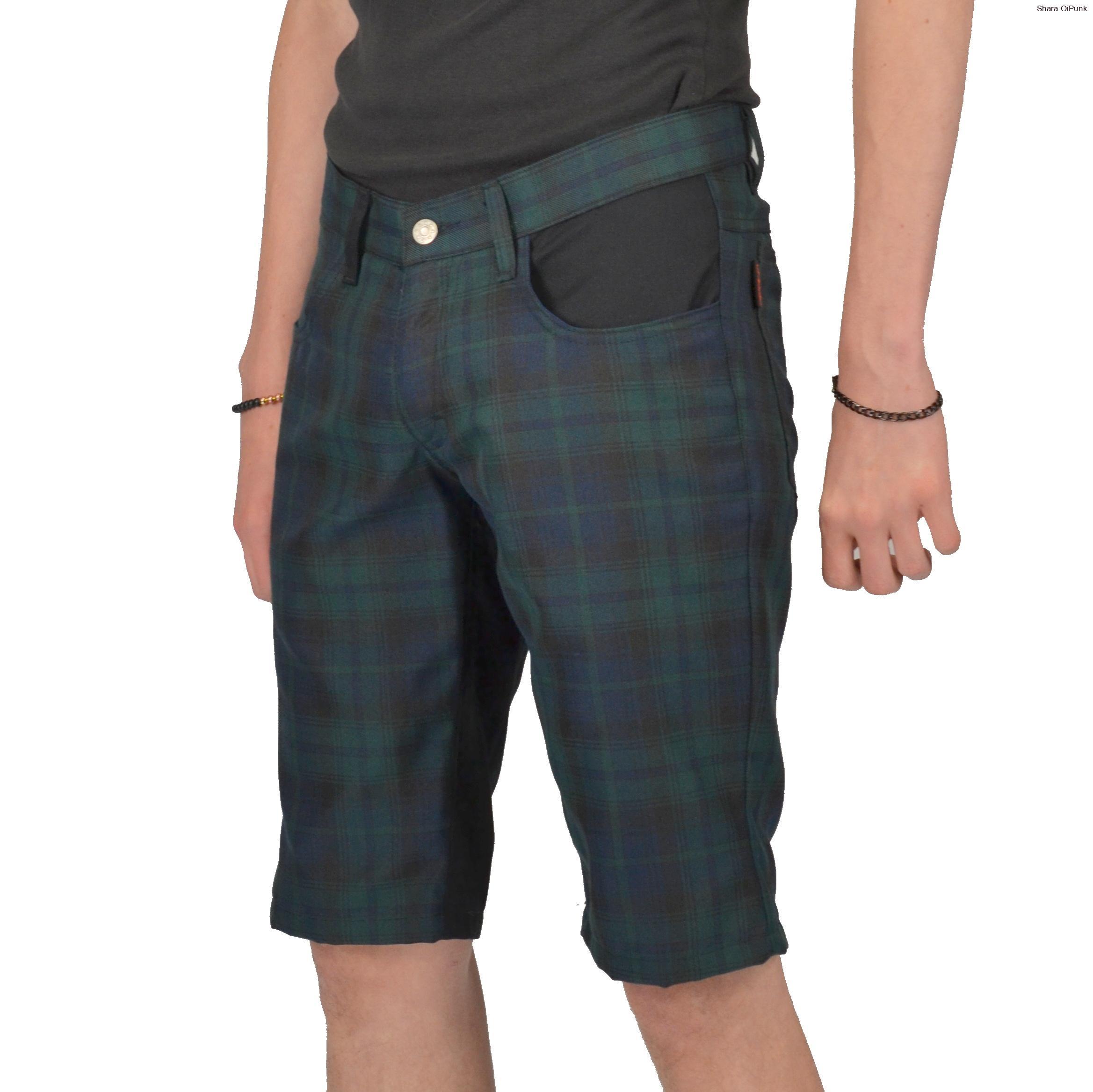 Punk pánské kraťasy - černá/tartan zeleno modré káro SKLADEM vel.S