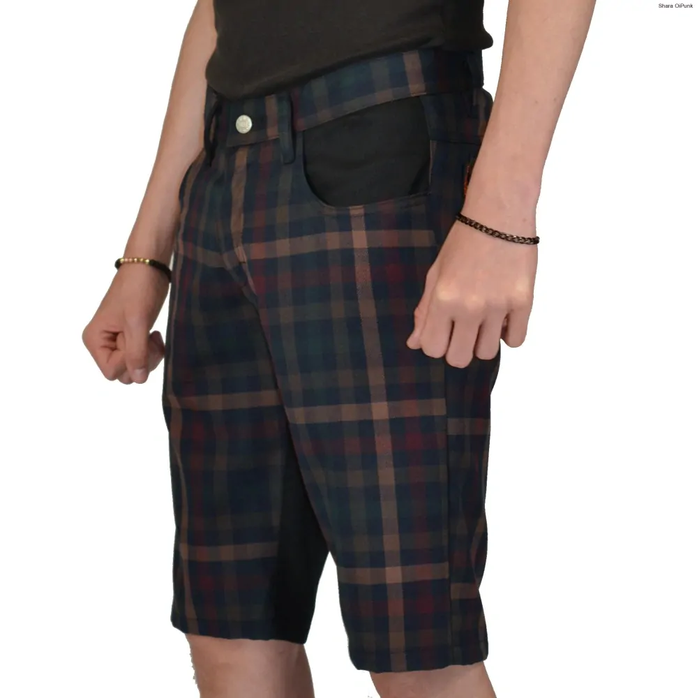 Punk pánské kraťasy - černá/tartan hnědé káro SKLADEM vel.S