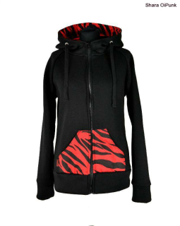 Punk mikina na zip - černá/červená zebra