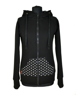 Punk mikina na zip, černá - v kapuci + kapsa hvězdičky SKLADEM L