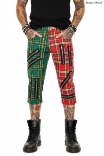 Punk kraťasy - zelené káro/červené káro/8 zipů