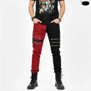 Punk kalhoty černá/červená/5 zipů/kov