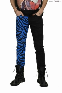 Punk kalhoty pánské - černá/modrá zebra