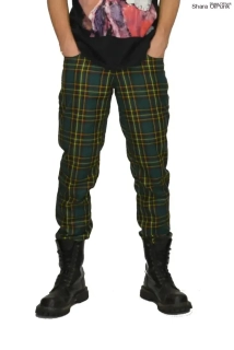 Punk kalhoty zelená kostka SKLADEM S