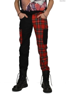Punk pánské kalhoty kapsáče - černá/červené káro