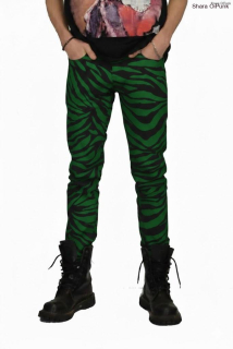 Punk kalhoty zelená zebra-SKLADEM-XS