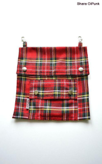 Punk závěsná kapsa na poutka - tartan červené káro