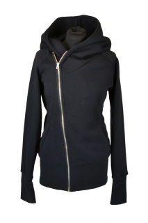 Punk mikina s velkou kapucí - černá/kovový zip