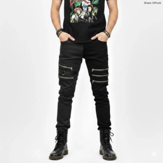 Punk pánské kalhoty - černé/5 zipů a kov