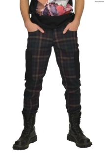 Punk pánské kalhoty kaspáče - hnědý tartan