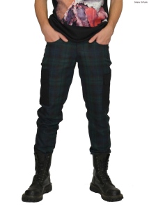Punk pánské kalhoty kaspáče - modro zelený tartan