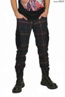 Punk pánské kalhoty kaspáče - hnědý tartan SKLADEM vel. S